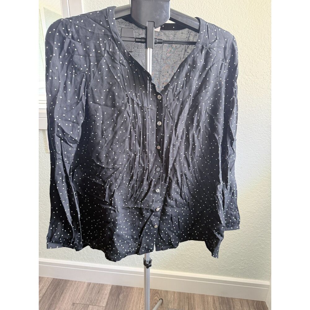 J. JILL Black White Tossed Polka Dot Button Up Shirt Work Wear Office Size Small